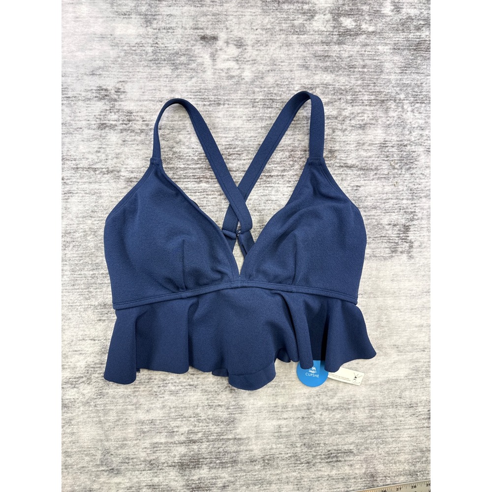 NWT Cupshe Navy Blue Textured Peplum Ruffle Bikini Top 1X